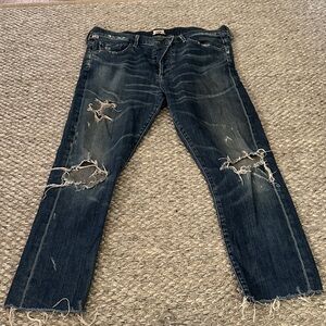 Distressed women’s Dark Blue Denim Jeans